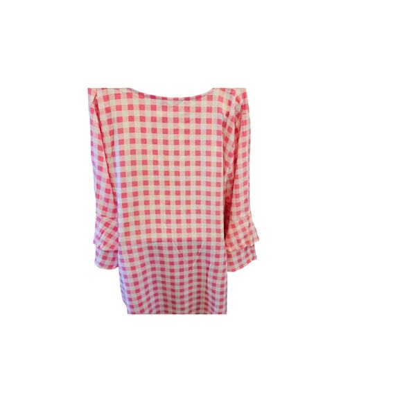 EUC Jessica London tiered 3/4 sleeve 26W pink picnic checkered chic girly career - Picture 3 of 7